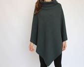 Italian boiled wool poncho cape with turtleneck for women - 100 merino wool sweater - handmade in italy shawl wrap - womens winter clothing