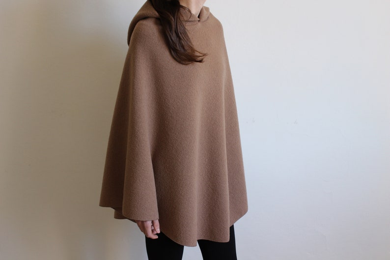 Hooded Jacket Boiled Wool Coat Womens Winter Cape Shawls and Wraps 100/% Merino Wool Cloak for Women Navy Blue Wool Poncho