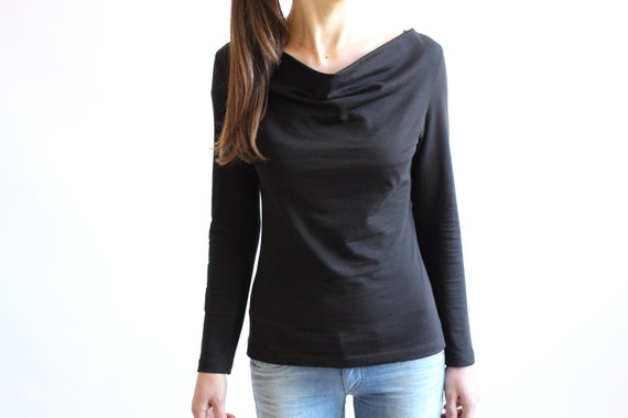 BLACK SHIRT / Blouse Women / Cowl Neck 