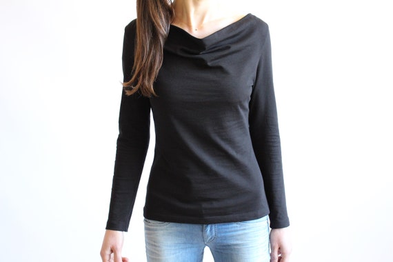 BLACK SHIRT / Blouse Women / Cowl Neck 