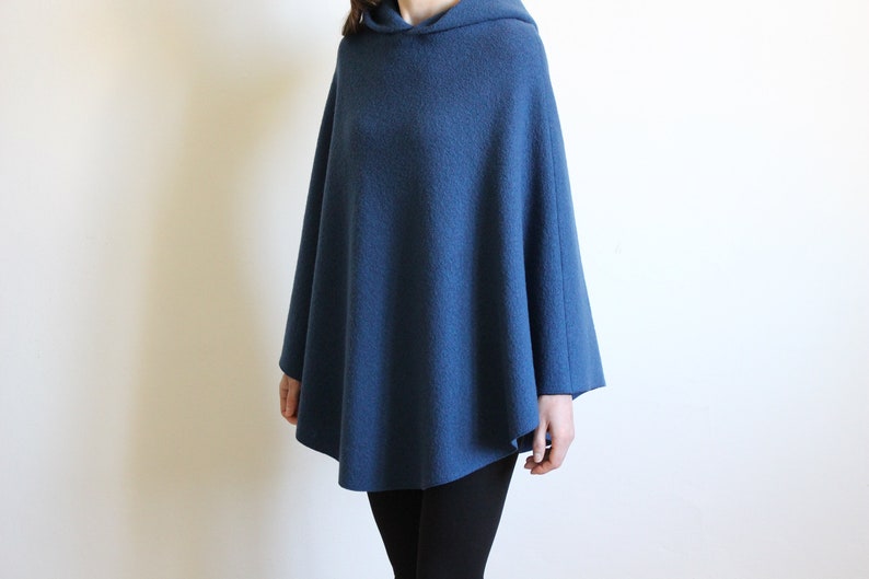 Hooded Jacket Boiled Wool Coat Womens Winter Cape Shawls and Wraps 100/% Merino Wool Cloak for Women Navy Blue Wool Poncho