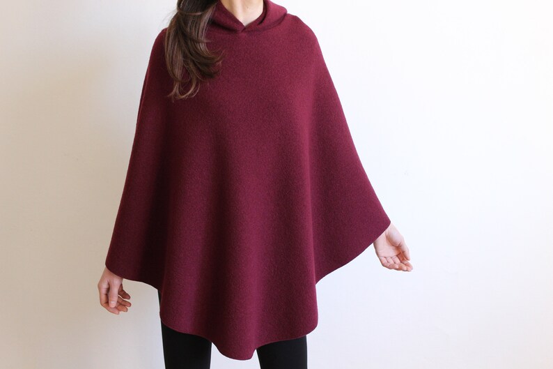 Hooded Jacket Boiled Wool Coat Womens Winter Cape Shawls and Wraps 100/% Merino Wool Cloak for Women Navy Blue Wool Poncho