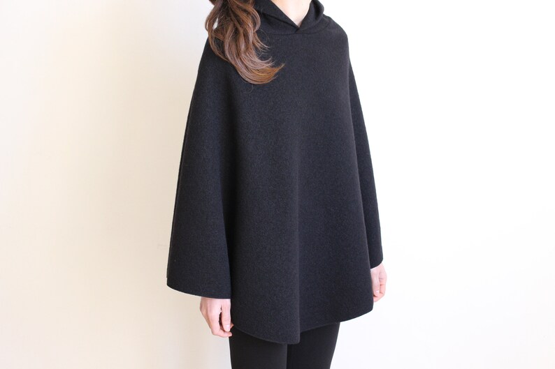 Hooded Jacket Boiled Wool Coat Womens Winter Cape Shawls and Wraps 100/% Merino Wool Cloak for Women Navy Blue Wool Poncho