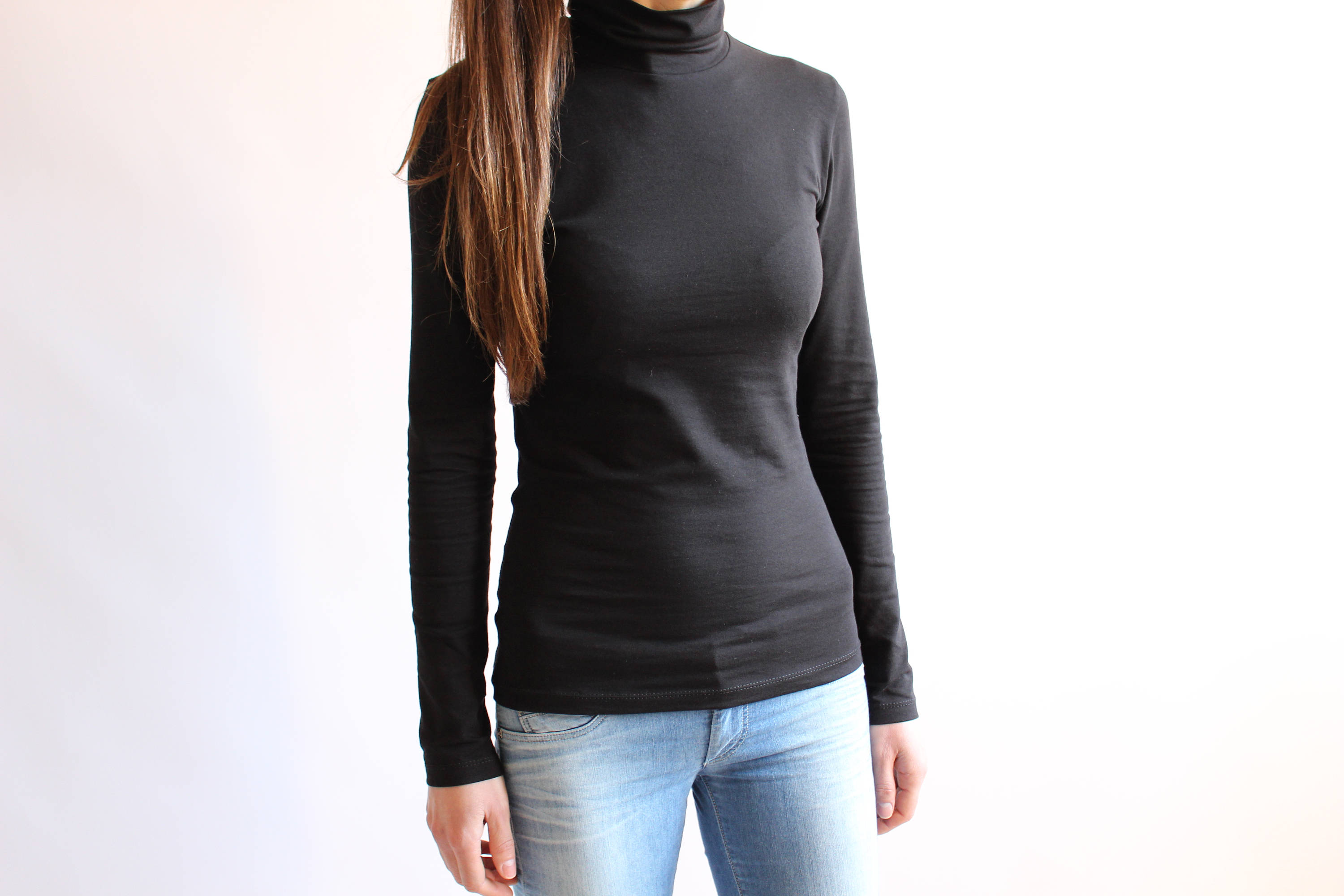 FloraMerHandmade Turtleneck Women Sweater / Cotton Blouses for Women / Cotton Jersey Turtleneck / Tight Shirt Women / Fitted Top / Minimalist High Neck Top