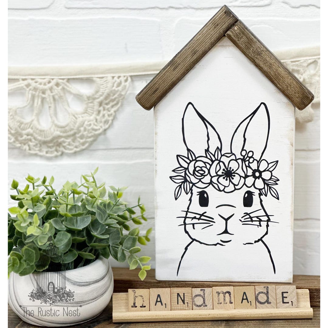 Easter Bunny Mini House Set | Shelf Sitter | House Wood Sign | Mini ...