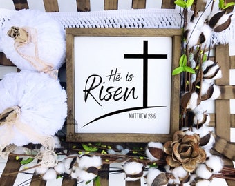 He is Risen Easter Sign | Spring Sign | Matthew 28:6 | Easter Decor | He is Risen Sign | Rustic Easter Sign | Wooden Easter Sign