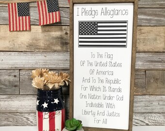 Pledge of Allegiance Sign Framed in Vintage Tobacco Lath