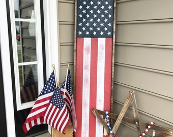 American Flag Wooden Porch Sign: Patriotic 4th of July Decor
