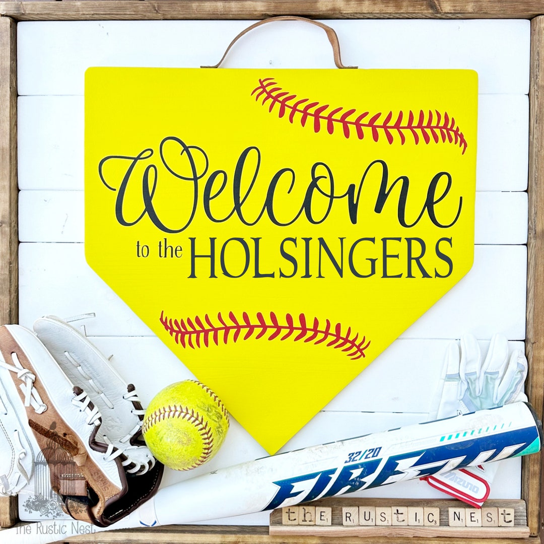 PAINTED Front Door Sign Softball Home Base Sign Softball Sign