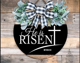 PAINTED Front Door Sign | He is Risen Door Hanger | Round Door Hanger | Front Door Wreath | Easter Door Sign | Easter Sign | Spring Decor