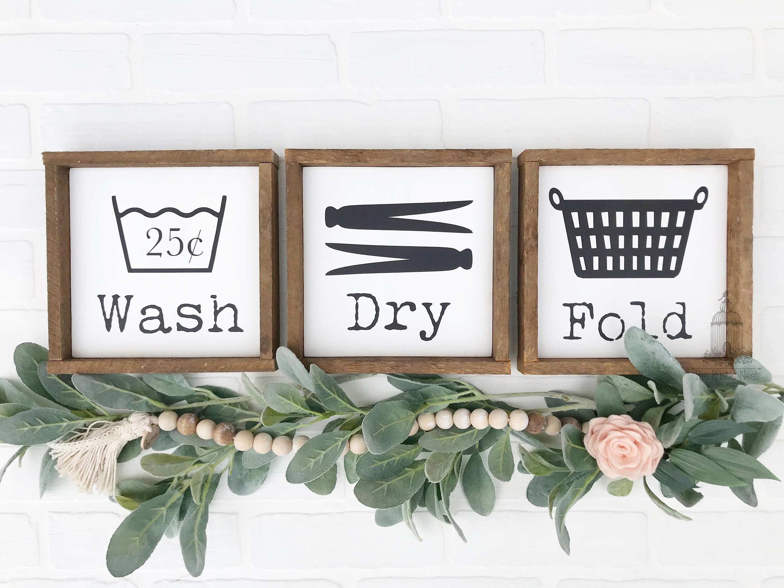 laundry co. wash dry fold sign mud room sign framed wood sign laundry room wall art Laundry Co Farmhouse Wood Sign laundry decor