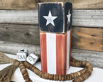 Patriotic Wooden Firecracker Decor: American Flag 4th of July Tiered Tray Decor