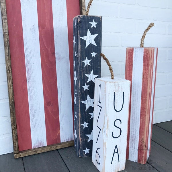 Wooden Firecrackers | Wood Firecrackers | Patriotic Front Porch Decor | American Flag Sign | 4th of July Decor | Porch Flag Sign |  TRN23