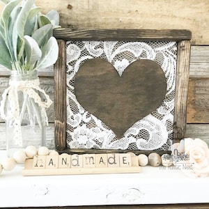 Framed Wooden Heart with Lace Background | 13th year wedding anniversary gift | Anniversary Gift | 13 years | Wooden Sign TRN20