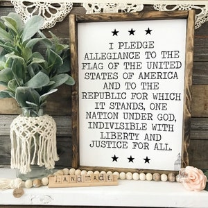 Pledge of Allegiance Wooden Sign: Americana Patriotic Decor