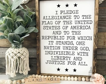 Pledge of Allegiance Wooden Sign: Americana Patriotic Decor