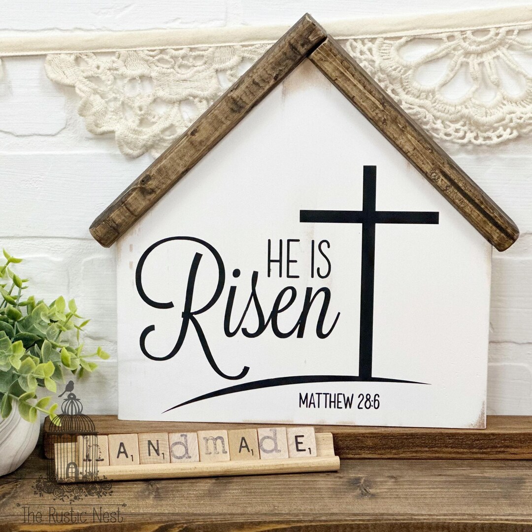 He Ix Risen Sign He is Risen Sign | Shelf Sitter | Wooden House Sign | Easter Sign ...
