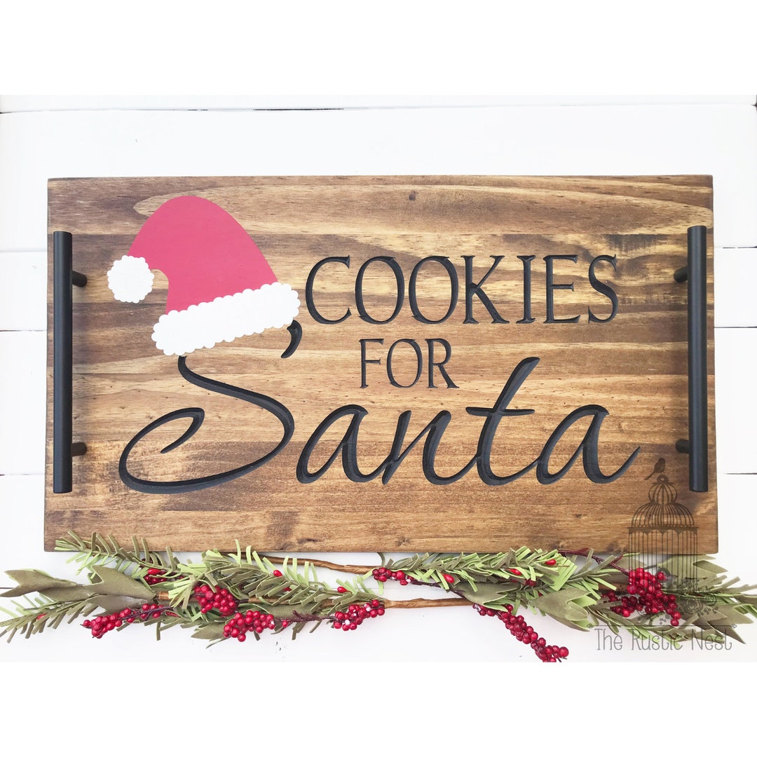 Cookies for Santa Wood Tray Engraved Wood Serving Tray Engraved