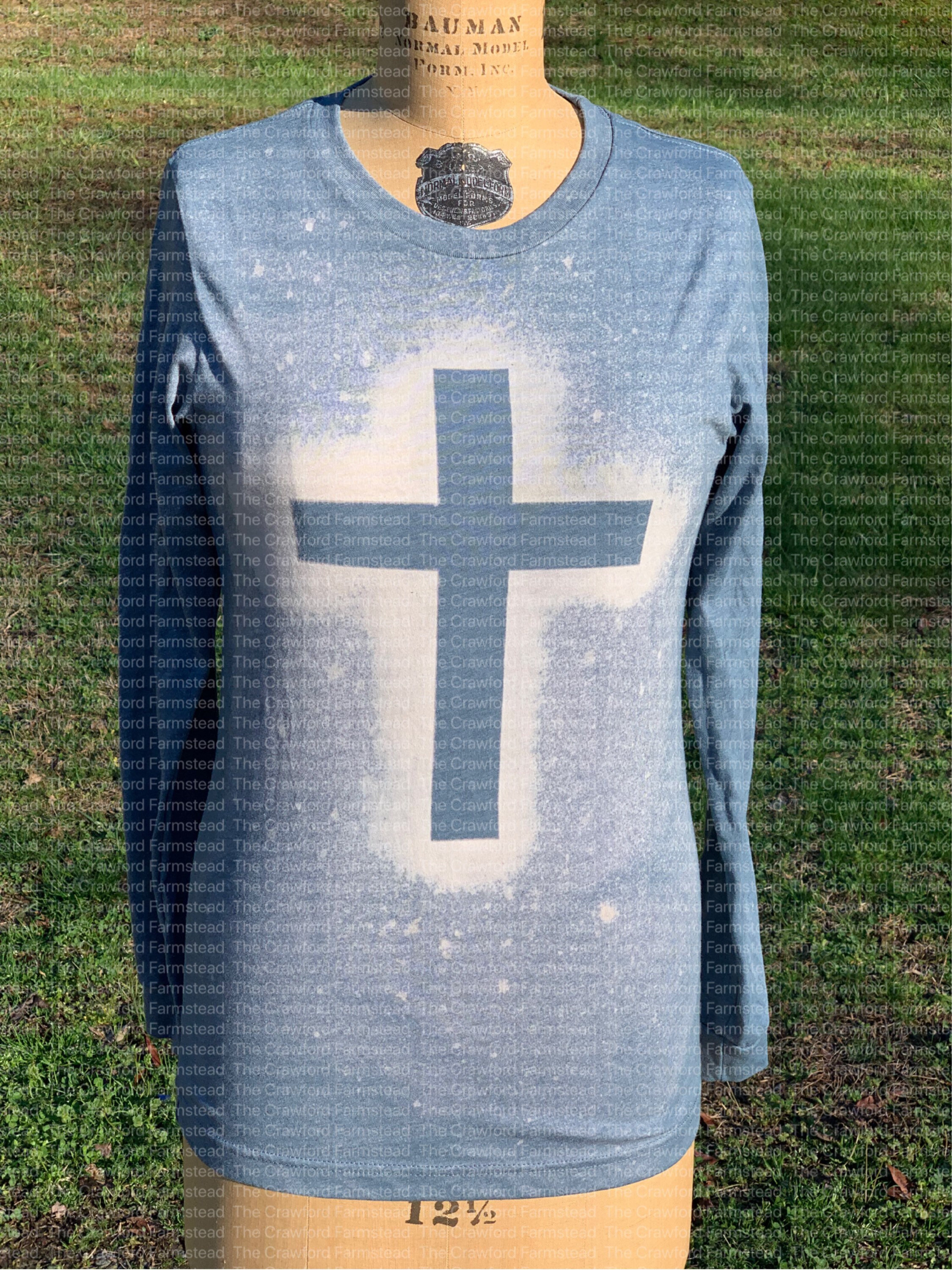 Cross Bleached Tee Faith T-Shirt Long Sleeve Tee Blue | Etsy
