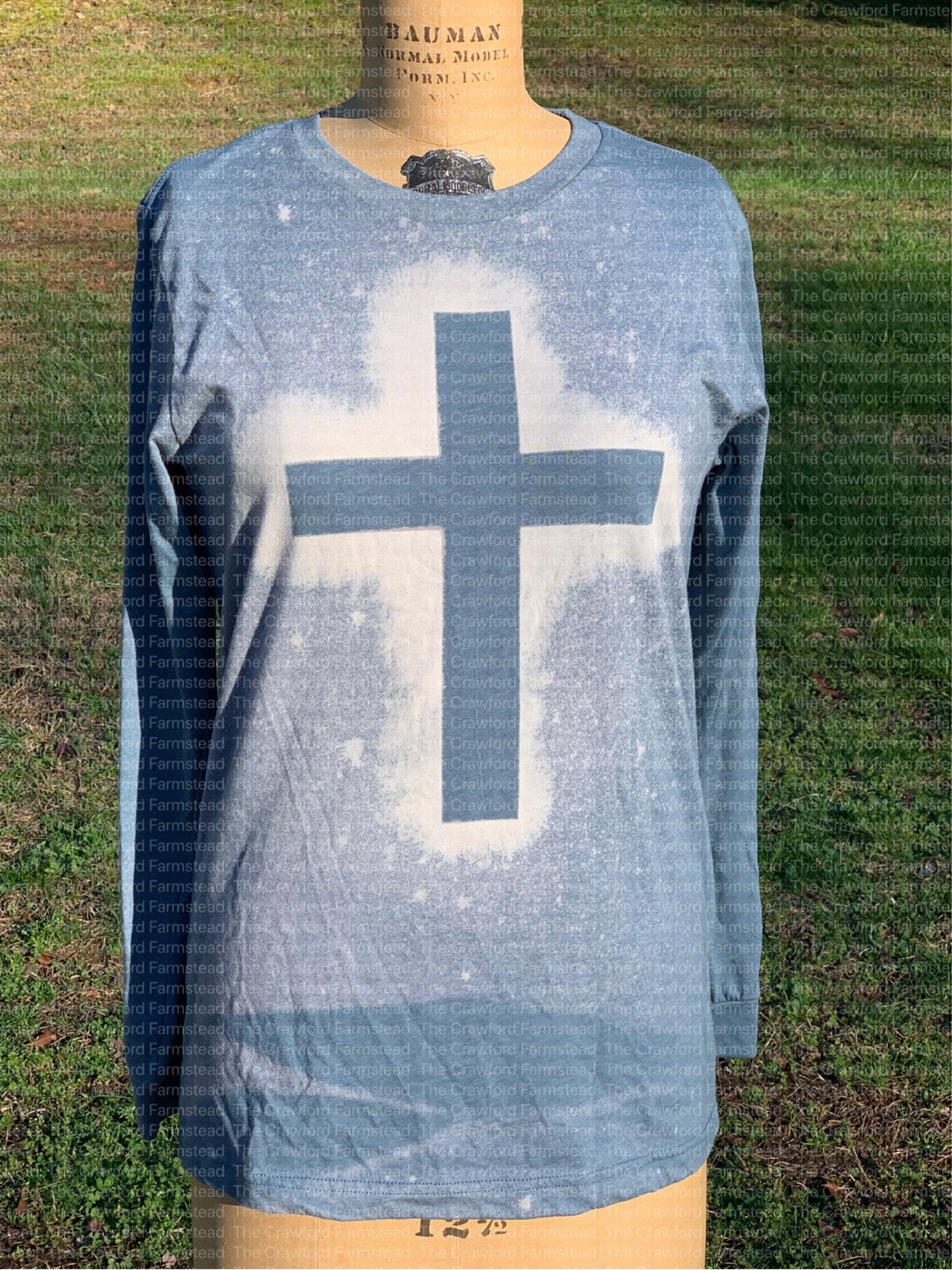 Cross Bleached Tee Faith T-shirt Long Sleeve Tee Blue - Etsy
