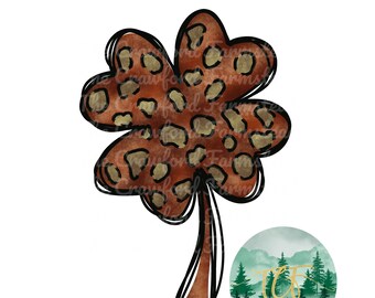 tshirt design, handmade gift digital design, St. Patrick's Day sublimation file, 4 Leaf Clover PNG, Lucky PNG, Leopard Print PNG, St. Patty