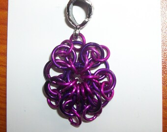 Purple and pink chain mail floral pendant