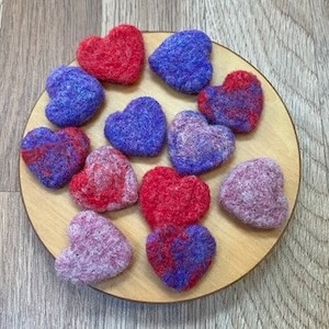 Needle felt hearts, mini wool hearts, needle felt Valentine hearts, pocket hearts