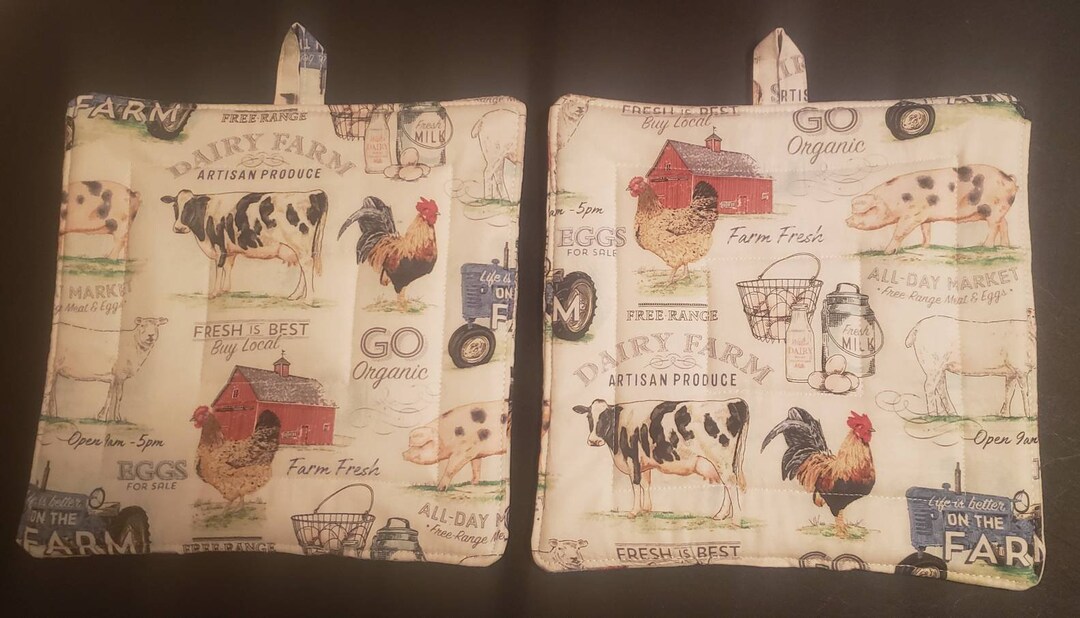 Potholders, Country Kitchen Farm Kitchen Cow Potholders Farm Potholders