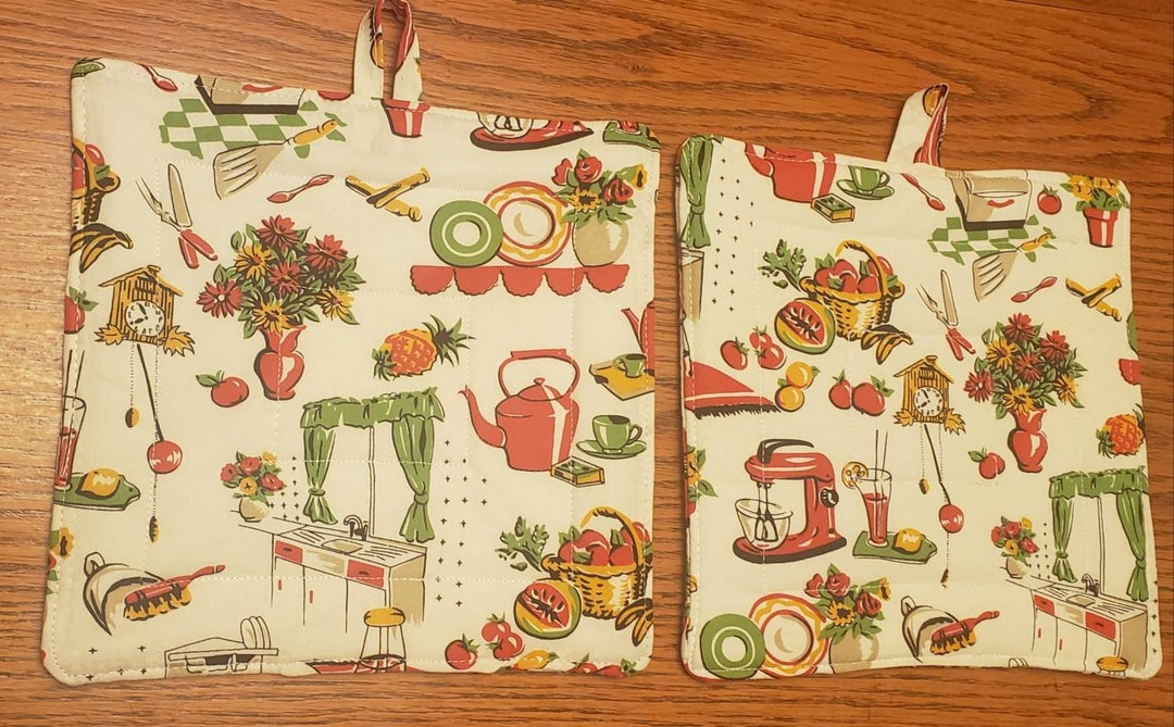 Potholders Vintage 50s Kitchen Retro Kitchen Potholders Double
