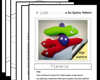 Toy Sewing pattern, Planarian, Flatworm, 2 headed Planaria, flat worm, Biology Gift, Plushie pattern, Science Gift, Lab animal toy, Lab gift