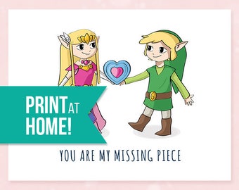 Printable Valentines Card | Legend of Zelda Valentine's Card | My Missing Piece |  Printable Card | Gamer Love Card - INSTANT DOWNLOAD