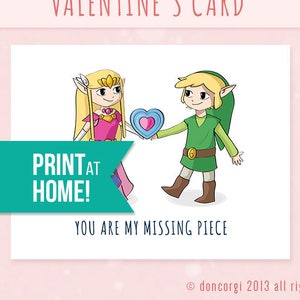 Printable Valentines Card Legend of Zelda Valentine's Card My Missing Piece Printable Card Gamer Love Card INSTANT DOWNLOAD image 1