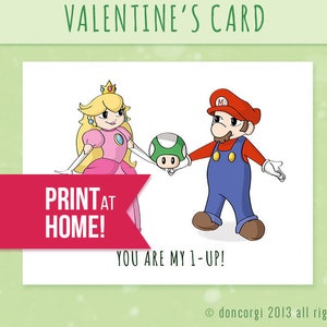 Super Mario Romantic Card Printable Card Super Mario Bros Printable Mario Mario Card Printable Valentines Card INSTANT DOWNLOAD image 1