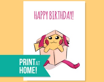 Printable Pokemon Birthday Card | Video Game Card | Gamer Birthday Card | Pikachu Card | Birthday Gifts | Happy Birthday - INSTANT DOWNLOAD