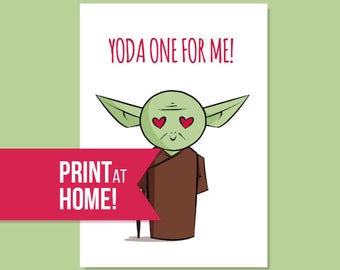 Printable Star Wars Romantic Card | Yoda one For Me | Star Wars Fan | Love Card | Star Wars Valentines Card | Star Wars Gift - DOWNLOAD