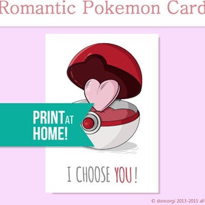 Romantic Pokemon Card I Choose You Printable Valentines Card Pikachu Card Engagement Gift Printable Card INSTANT DOWNLOAD image 1