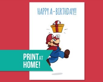 Printable Super Mario Birthday Card | Greeting Cards | Digital Card | Gaming Card | Super Mario Bros | Happy Birthday - INSTANT DOWNLOAD