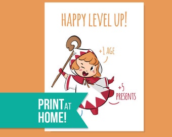 Printable Level Up Birthday Card | Funny Birthday Card Girlfriend | Nerdy Gifts For Her | Nerdy Card | Gamer Gifts For Her | Downloadable!