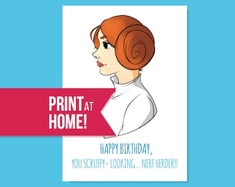 Star Wars Birthday Card | Princess Leia | Printable Card | Happy Birthday | Star Wars Fan | Bday Cards | Birthday Cards  - INSTANT DOWNLOAD