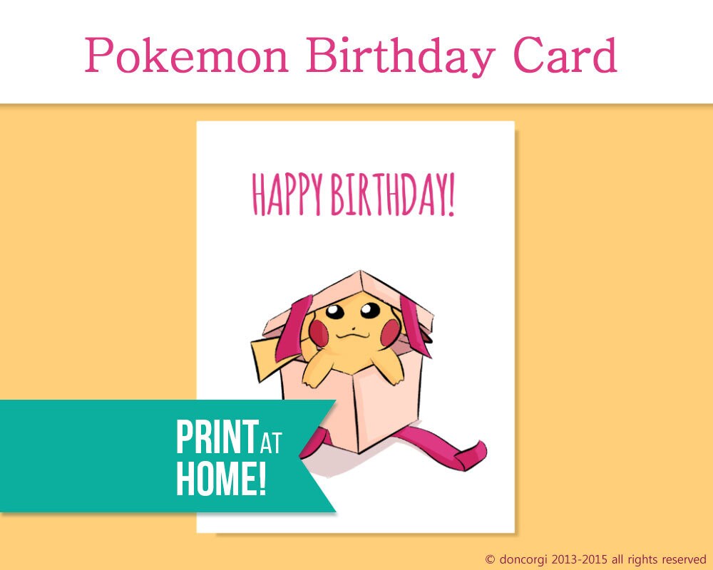 printable pokemon birthday card video game card gamer etsy