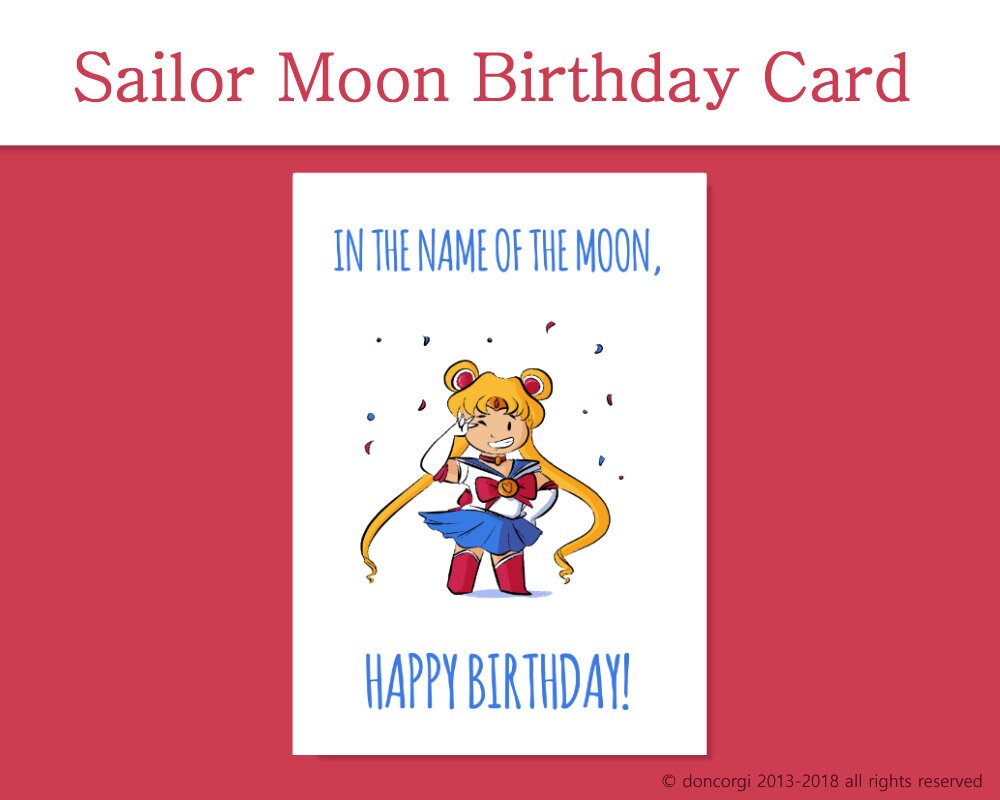 Printable Sailor Moon Birthday Card Greeting Cards Digital - Etsy Finland