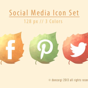 Autumn Leaves Social Media Icons 18 Icon Set Website Icons Social Media Logos Social Media Symbols Web Icons INSTANT DOWNLOAD image 2