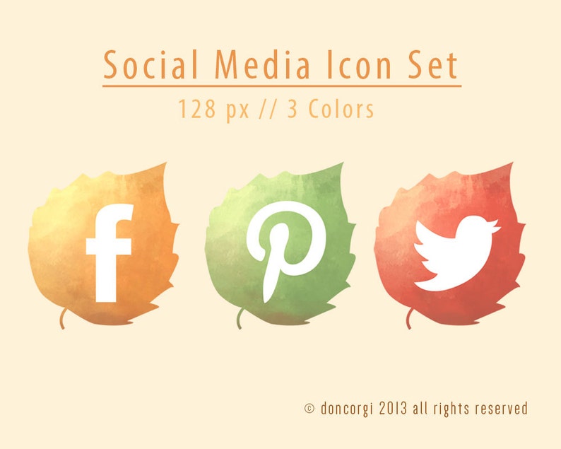 Autumn Leaves Social Media Icons 18 Icon Set Website Icons Social Media Logos Social Media Symbols Web Icons INSTANT DOWNLOAD image 2