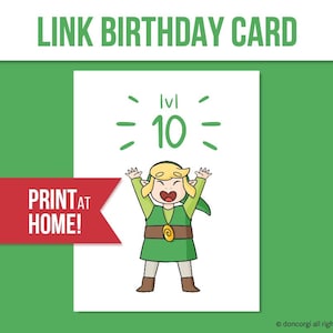 Printable Link 10.Geburtstagskarte | Zelda inspiriert Level 10 Geburtstag | Gamer-Geburtstagskarte | Video Game Grußkarte | Digitaler Download