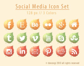 Autumn Leaves Social Media Icons | 18 Icon Set | Website Icons | Social Media Logos | Social Media Symbols | Web Icons - INSTANT DOWNLOAD
