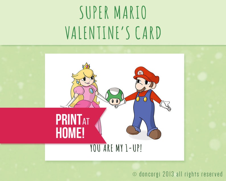 Super Mario Romantic Card Printable Card Super Mario Bros Printable Mario Mario Card Printable Valentines Card INSTANT DOWNLOAD image 1