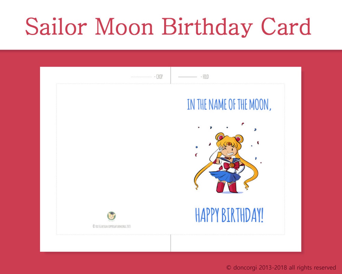 Printable Sailor Moon Birthday Card Greeting Cards Digital Card Sailor ...