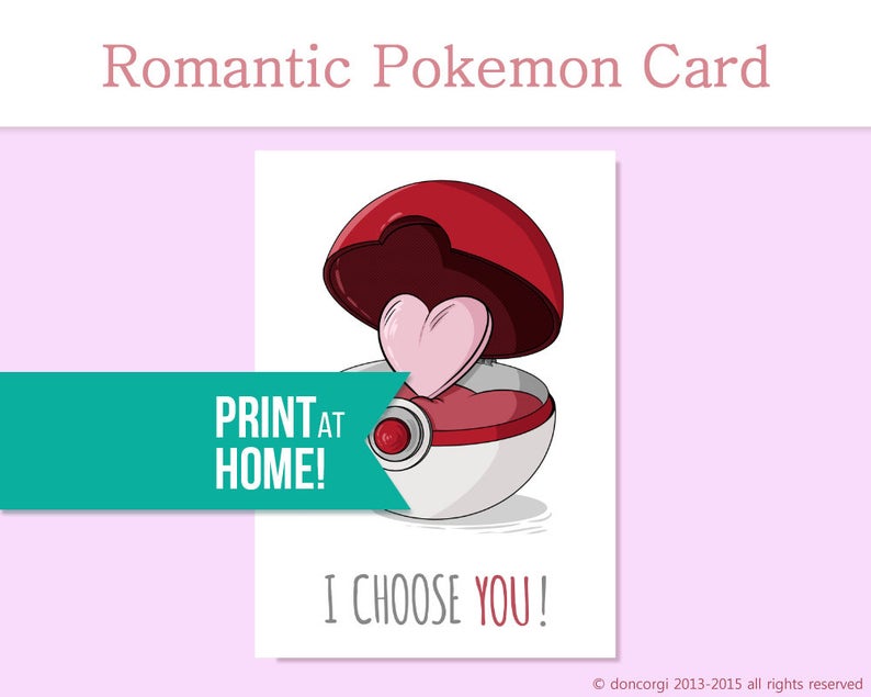 Romantic Pokemon Card I Choose You Printable Valentines Card Pikachu Card Engagement Gift Printable Card INSTANT DOWNLOAD image 1