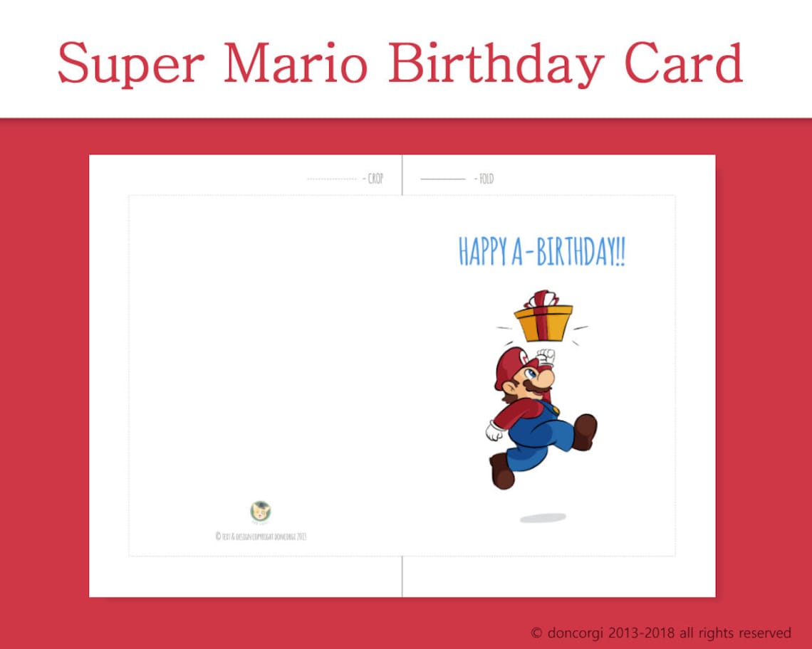 Printable Super Mario Birthday Card Greeting Cards Digital Card Printable Super Mario Birthday Card Greeting Cards Digital Card