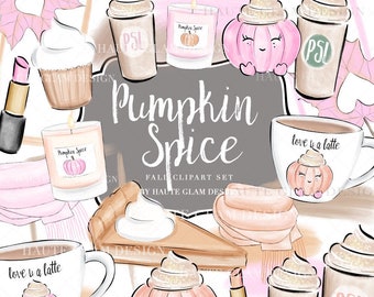 Pumpkin Spice Clipart, Autumn Mini Clip Arts, Cute Pumpkins, Pumpkin Spice Latte, Fall Clipart, Coffee Latte, Fall Candles,  31 PNG Files